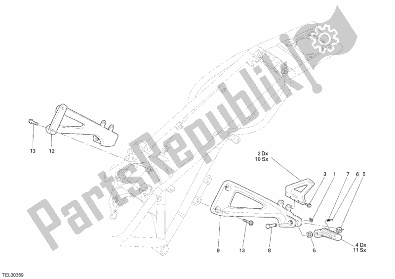 Tutte le parti per il Poggiapiedi Posteriore del Ducati Monster S4R USA 1000 2007